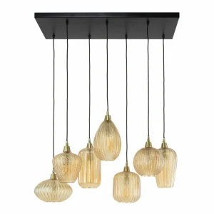 Fashion Zijlstra Suspension Pattern en verre brun, à 7 lampes