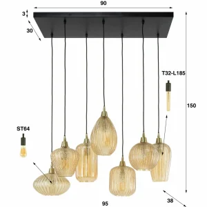 Fashion Zijlstra Suspension Pattern en verre brun, à 7 lampes