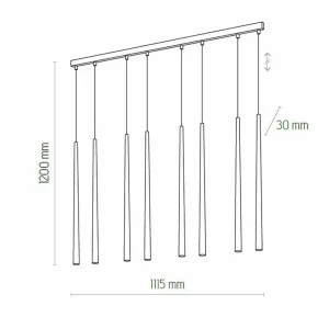 Cheap Euluna Suspension Piano, allongée, 8 lampes noire/dorée