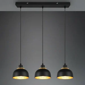 Outlet Reality Leuchten Suspension Punch, noire/dorée, trois lampes