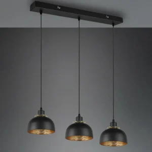 Outlet Reality Leuchten Suspension Punch, noire/dorée, trois lampes