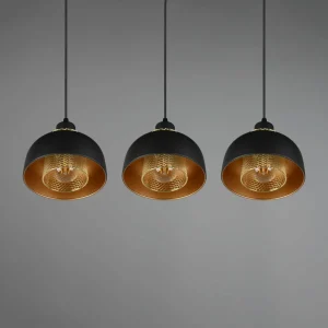 Outlet Reality Leuchten Suspension Punch, noire/dorée, trois lampes