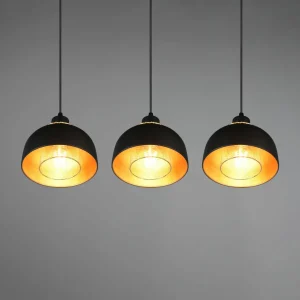 Outlet Reality Leuchten Suspension Punch, noire/dorée, trois lampes