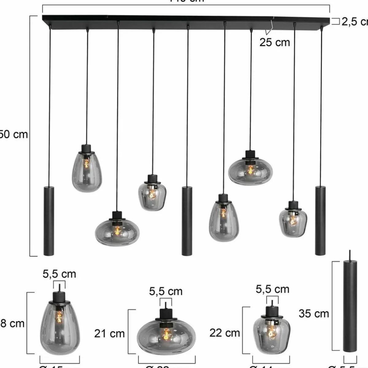 suspension_reflexion_mtal_verre___lampes_noir_1.webp Hot Steinhauer Suspension Reflexion, métal, verre, à 9 lampes, noir