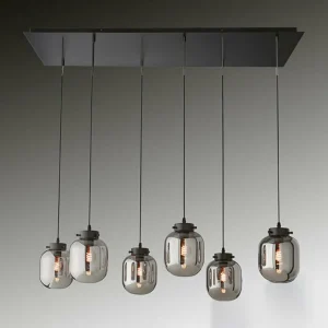 Cheap FISCHER & HONSEL Suspension Regi en verre, gris fumée, à 6 lampes