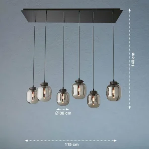Cheap FISCHER & HONSEL Suspension Regi en verre, gris fumée, à 6 lampes