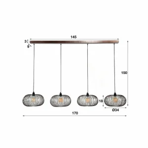 Fashion Zijlstra Suspension Rippberg, noire, à quatre lampes