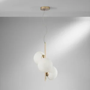 Discount Eco-Light Suspension Ripple, doré/opale, à 3 lampes