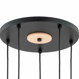 Outlet Alfa Suspension Rodeo, noir / couleur bois, à 5 lampes