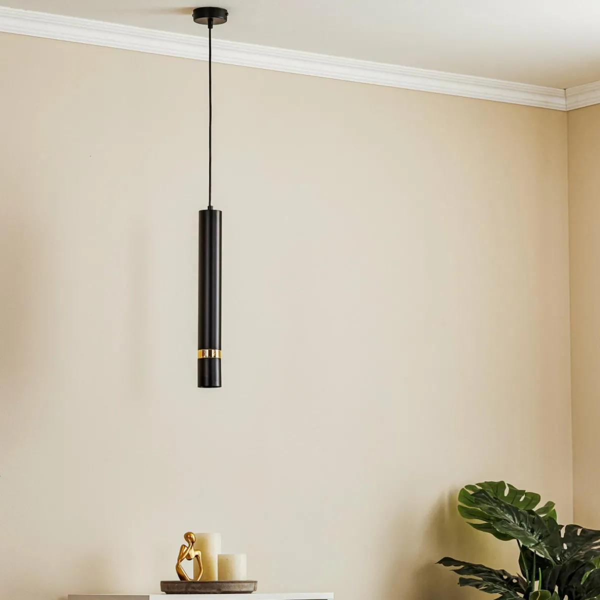 suspension_rondo_noiredore__une_lampe_0.webp Discount Luminex Suspension Rondo noire/dorée, à une lampe