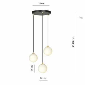 New EMIBIG LIGHTING Suspension Royal, 3 lampes, blanc opalin/noir, verre, E14