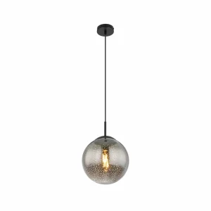 Outlet Globo Suspension Samos, Ø 25 cm, gris fumé/noir, verre