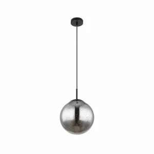 Outlet Globo Suspension Samos, Ø 25 cm, gris fumé/noir, verre
