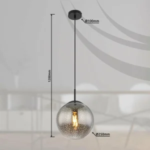 Outlet Globo Suspension Samos, Ø 25 cm, gris fumé/noir, verre