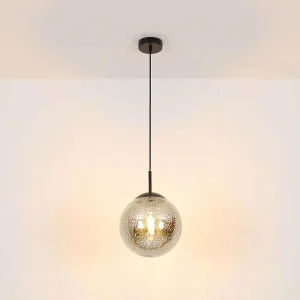 Outlet Globo Suspension Samos, Ø 25 cm, gris fumé/noir, verre