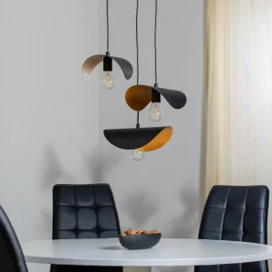 Discount Opviq Suspension Sivani MR-966 à 3 lampes Rondelle noir/or