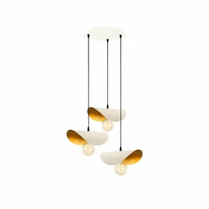 Clearance Opviq Suspension Sivani MR-964 3 lampes à Rondelle blanc/or