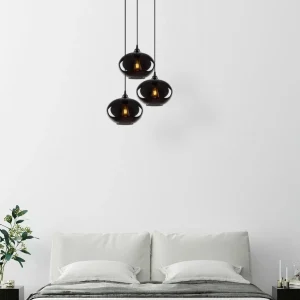 New Opviq Suspension Smoked 051 à 3 lampes Rondelle de verre Ø27cm