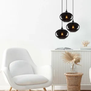 New Opviq Suspension Smoked 051 à 3 lampes Rondelle de verre Ø27cm
