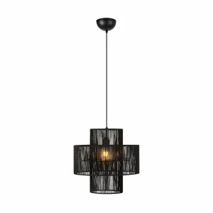 Outlet Markslöjd Suspension Soga, fiche, noir, jute, Ø 40 cm