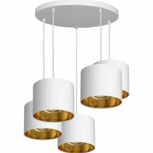 Clearance Luminex Suspension Soho cylindrique 5 lampes blanc/doré