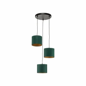 Store Luminex Suspension Soho cylindrique 3 lampes vert/doré
