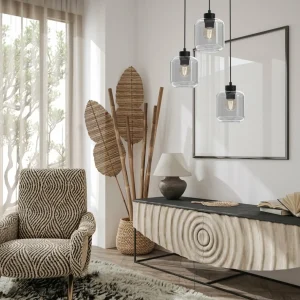 Outlet Eko-Light Suspension Sombra, fumée, à 3 lampes, ronde