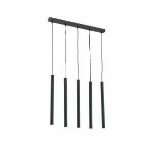 Online Euluna Suspension Sone, rosace angulaire, 5 lampes, noire