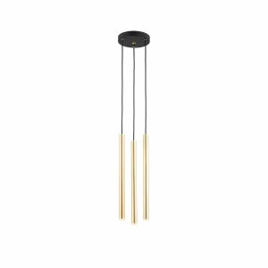 Best Sale Euluna Suspension Sone, rosace ronde, à 3 lampes, laiton