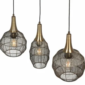 Best Sale Trio Lighting Suspension Soraya, à 3 lampes, poutre, métal, laiton vieilli