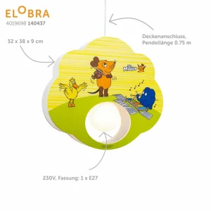 Hot Elobra Suspension souris, jaune, bois, E27, 1 lampe
