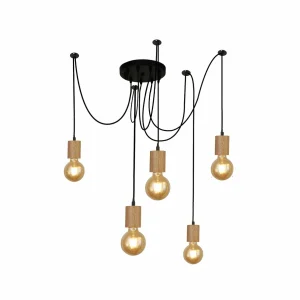 Shop Searchlight Suspension Spinny, araignée, Ø 28 cm, 5 lampes, bois de caoutchouc, E27