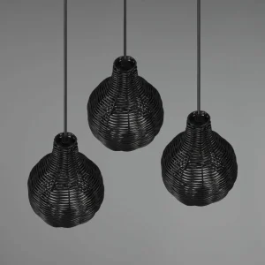 Shop Reality Leuchten Suspension Sprout en rotin, à 3 lampes, noire