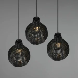 Shop Reality Leuchten Suspension Sprout en rotin, à 3 lampes, noire