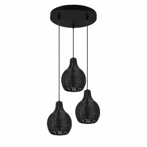 Shop Reality Leuchten Suspension Sprout en rotin, à 3 lampes, noire