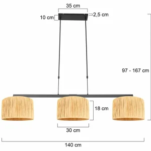 Store Steinhauer Suspension Stang, tressage Natur, à 3 lampes