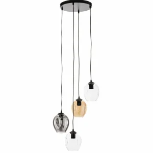 Discount EMIBIG LIGHTING Suspension Starla ronde 4 lampes graphite/ambre