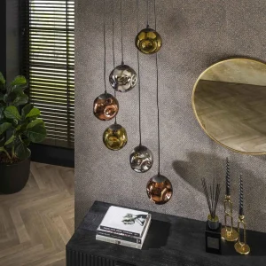 Shop Zijlstra Suspension Stellar, or/argent/cuivre, Ø 50 cm, verre 6 lampes