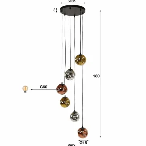 Shop Zijlstra Suspension Stellar, or/argent/cuivre, Ø 50 cm, verre 6 lampes