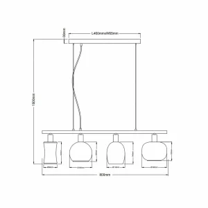 Fashion NOWA GmbH Suspension Telesto abat-jour en verre, à 4 lampes
