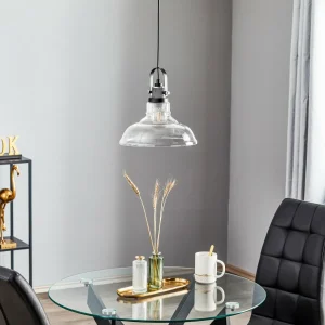 Fashion Lamkur Suspension Teo avec abat-jour en verre, chromée