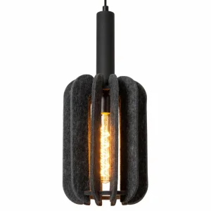 Shop Lucide Suspension textile Rafal, Ø 30 cm, gris, angulaire, à 3 lampes