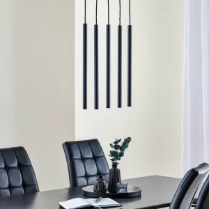 Best Sale SOLLUX LIGHTING Suspension Thin, noir, à cinq lampes, linéaire