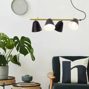 Store Näve Suspension Triton noire et dorée, quatre lampes