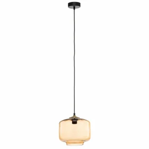 Best Solbika Lighting Suspension Tube avec abat-jour en verre brun clair Ø 25cm