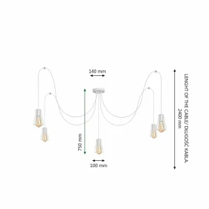 Outlet HELAM Suspension Tube Long, blanc, métal, 5 lampes, E27