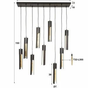 Sale Zijlstra Suspension Tube, noir, 100 x 18 cm, métal, à 9 lampes