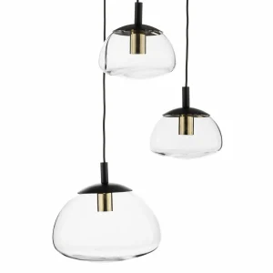 Sale Euluna Suspension Turku 3 lampes ronde transparente/noire