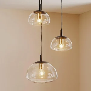 Sale Euluna Suspension Turku 3 lampes ronde transparente/noire