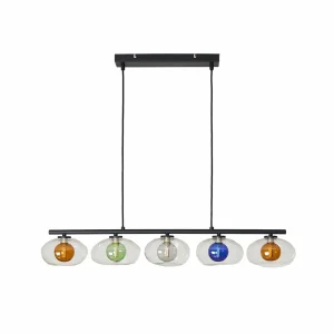 Shop Eco-Light Suspension Uranus, multicolore, longueur 98 cm, 5 lampes, verre
